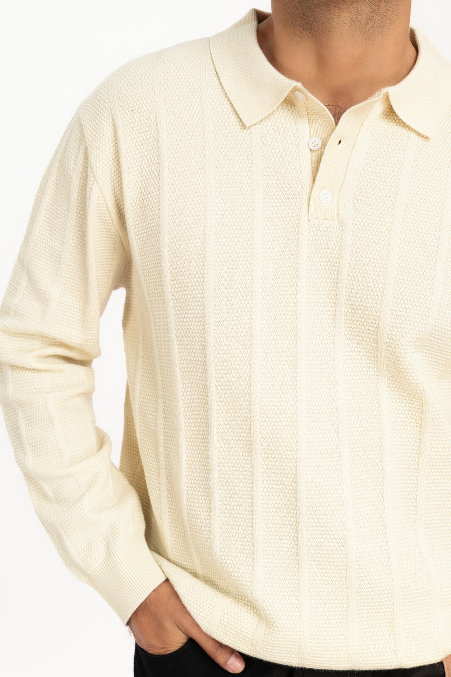 MEN'S TEXTURED STRIPE KNIT POLO SHIRT