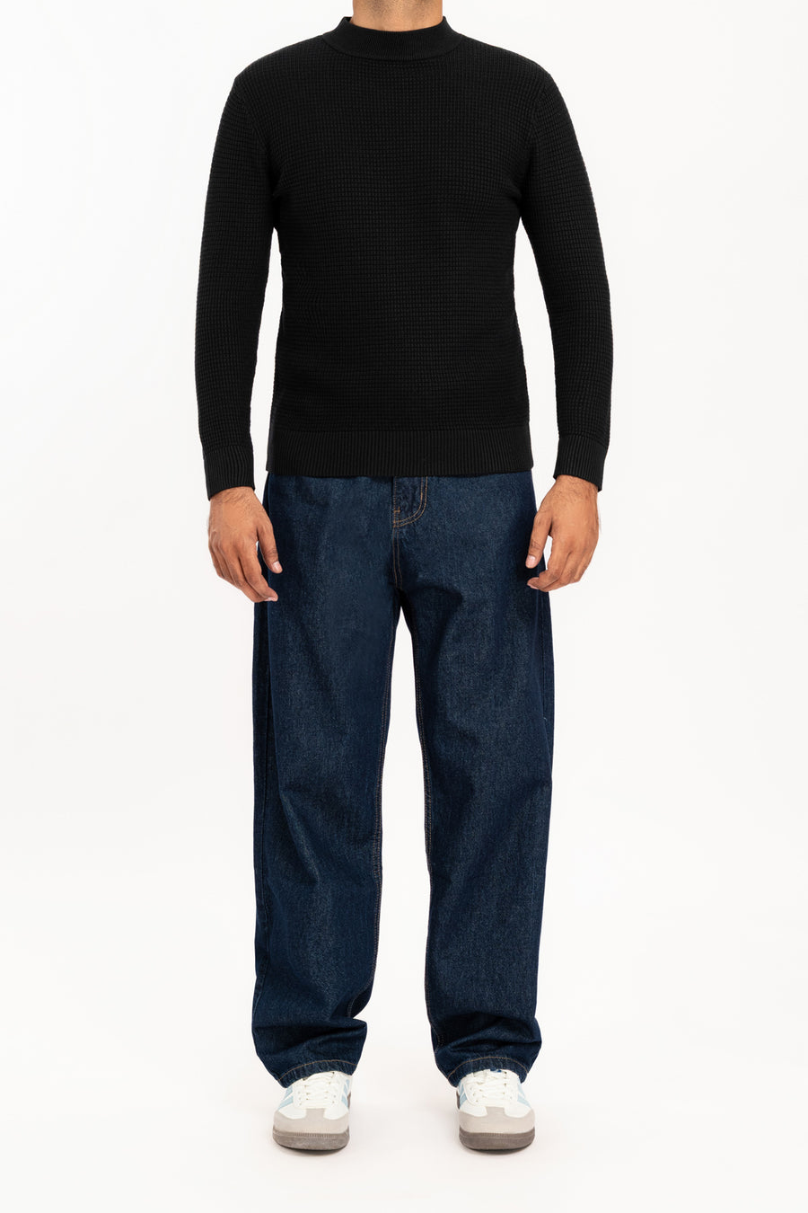 MEN'S WAFFLE KNIT MOCK NECK SWEATER