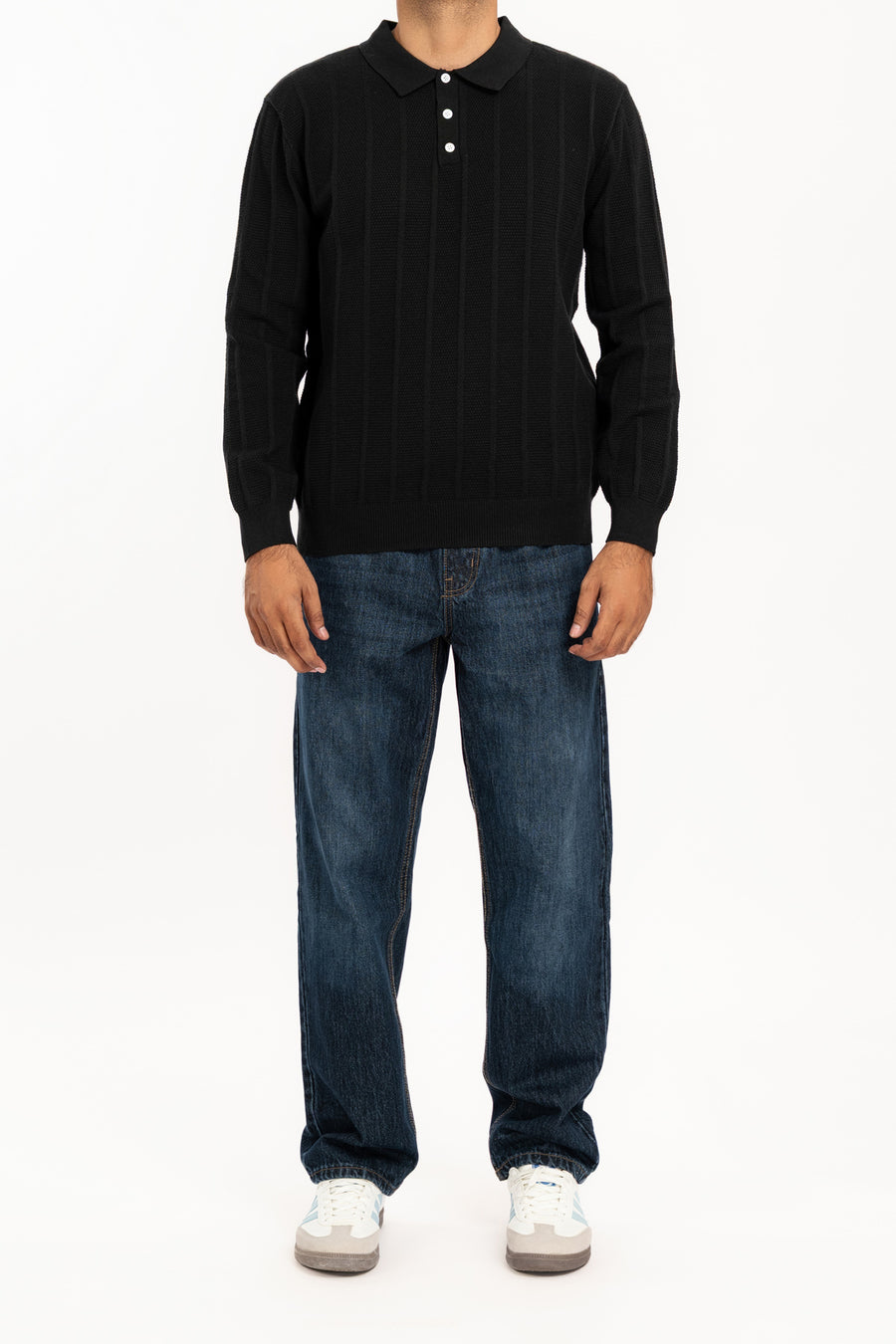 MEN'S TEXTURED STRIPE KNIT POLO SHIRT