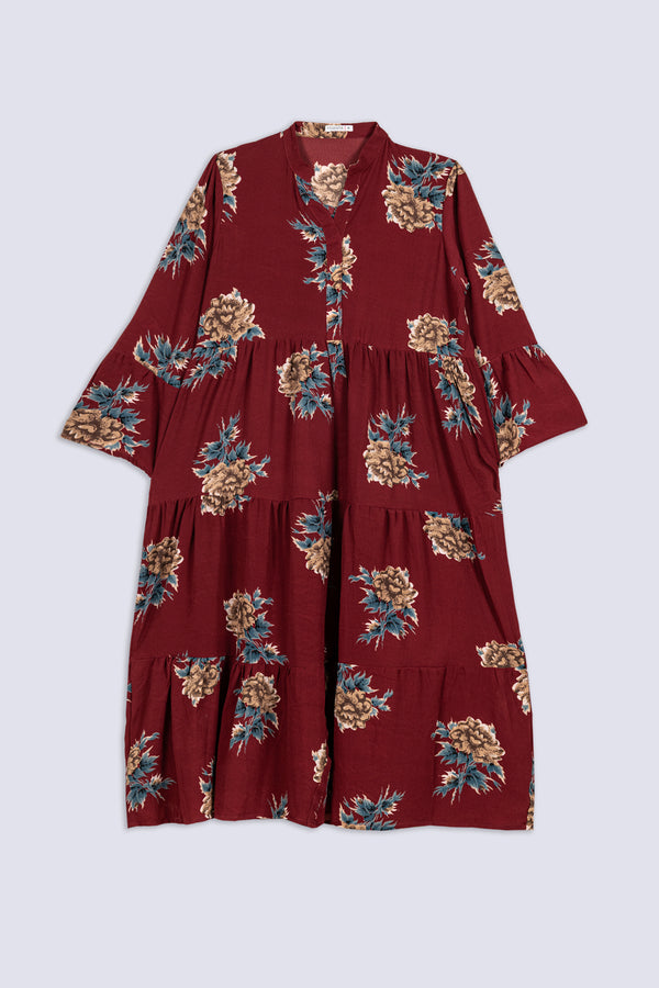 Ladies Floral Print Tiered Long Shirt