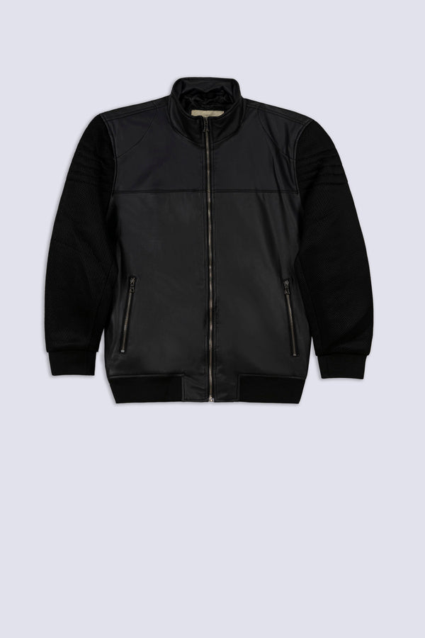 Hybrid Mesh-Panel Men's Leatherette Jacket