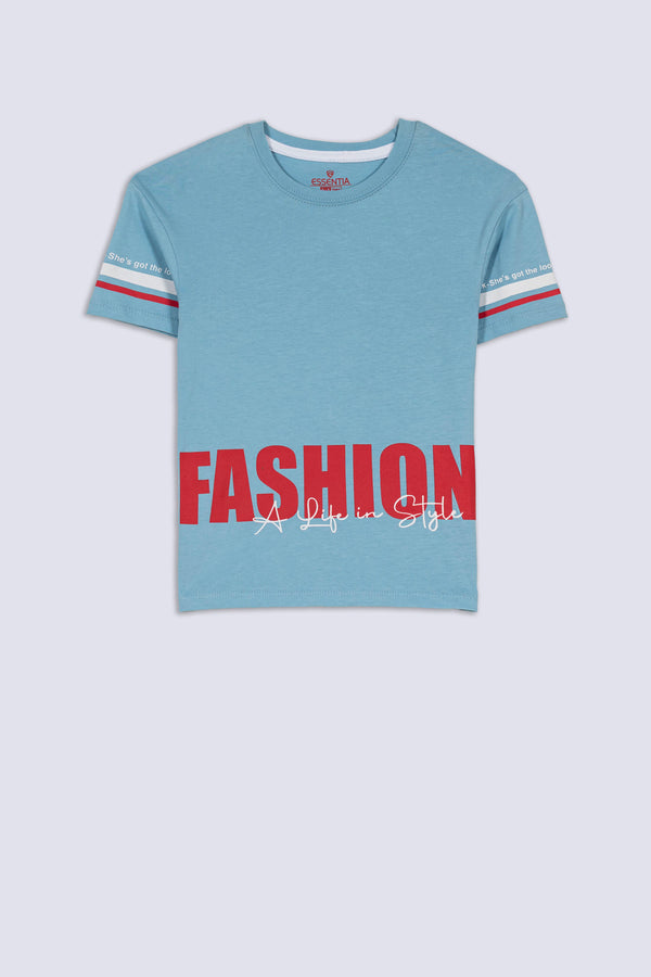 Striped Sleeve Slogan Girls' Tee