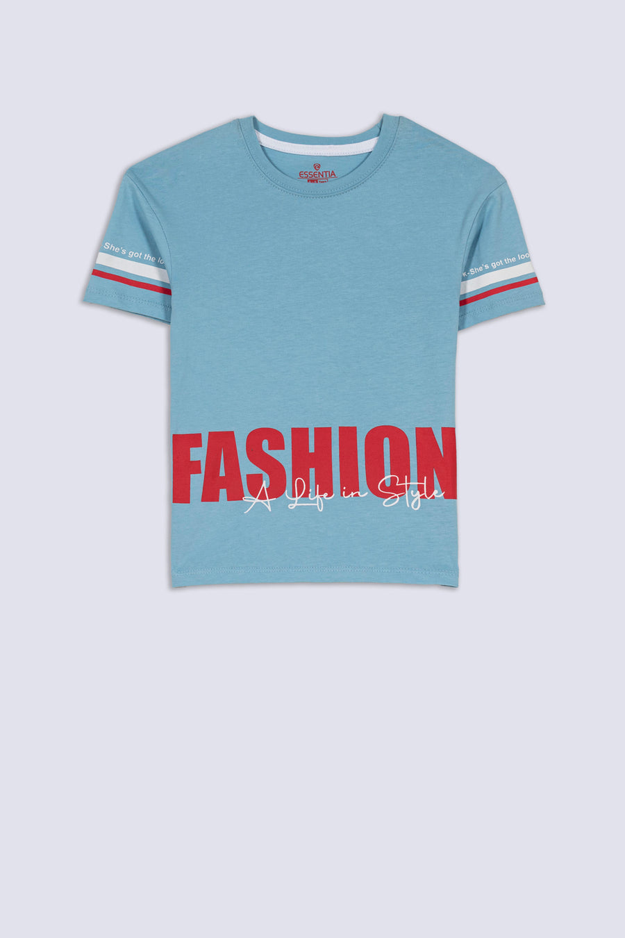 Striped Sleeve Slogan Girls' Tee
