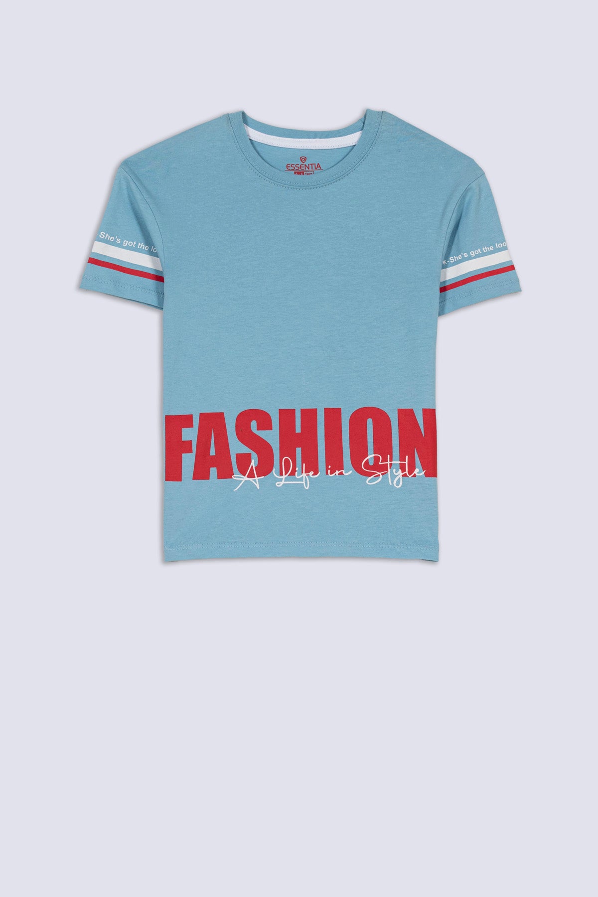 Striped Sleeve Slogan Girls' Tee