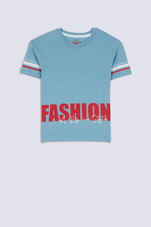 Striped Sleeve Slogan Girls' Tee