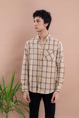 Beige Window Check Men's Shirt