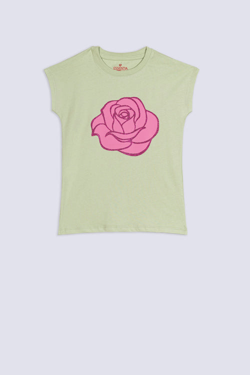 Girl's Rose Sparkle Graphic Tee