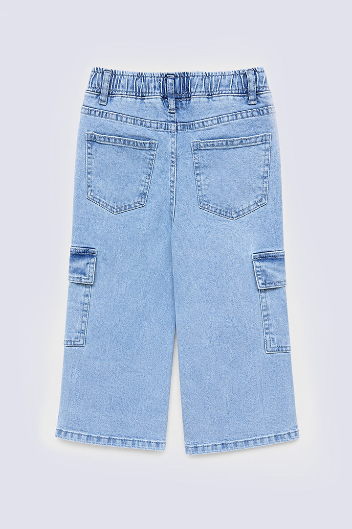 Girl's Sky Wash Cargo Jeans