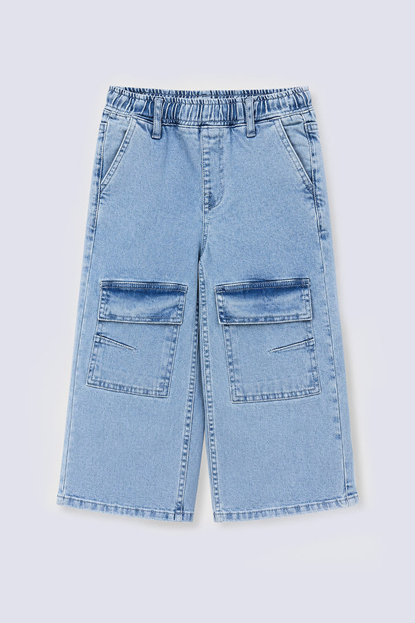 Girl's Sky Wash Cargo Jeans