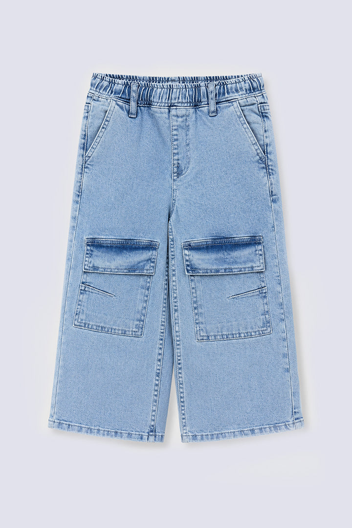 Girl's Sky Wash Cargo Jeans