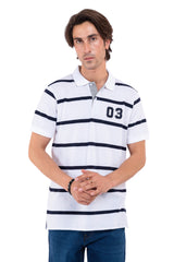 Men's White & Black Strip Polo