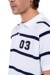 Men's White & Black Strip Polo