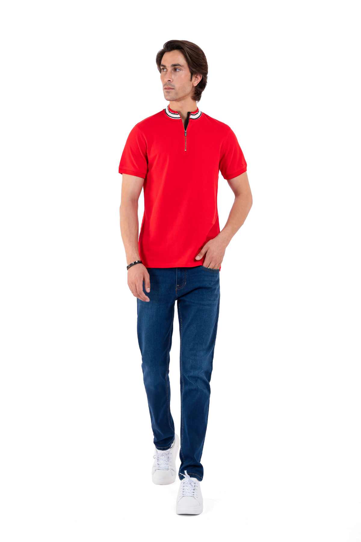 Men's Red Mock Neck Polo Shirt