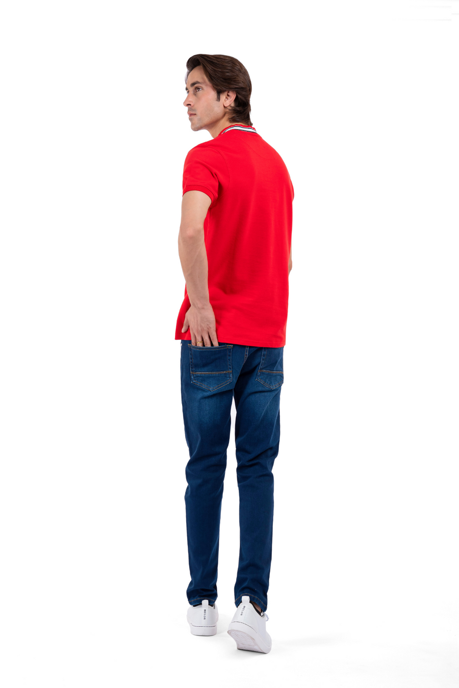 Men's Red Mock Neck Polo Shirt