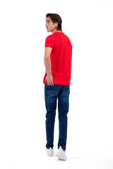 Men's Red Mock Neck Polo Shirt