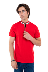 Men's Red Mock Neck Polo Shirt