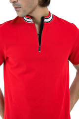 Men's Red Mock Neck Polo Shirt