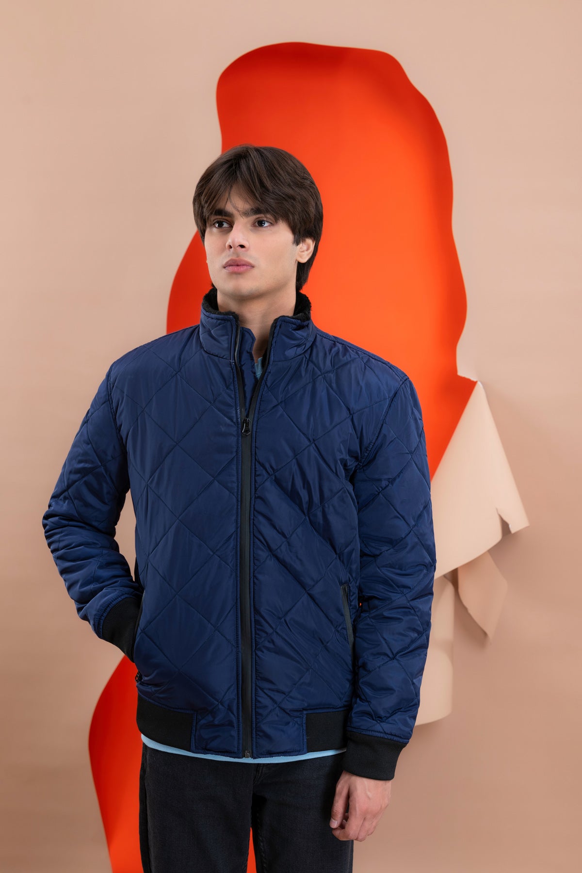 Navy Blue Men's Puffer Jacket.