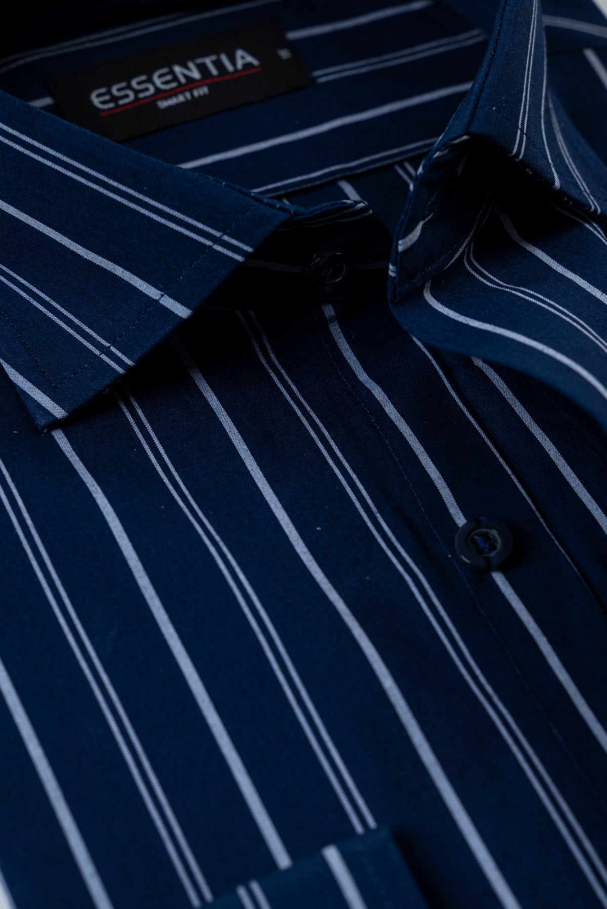 Navy Blue Stripe Men's Dress Shirt