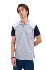 Men's Grey Panelled Polo Shirt