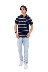 Men's Navy Blue Striped Polo Shirt