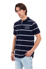 Men's Navy Blue Striped Polo Shirt