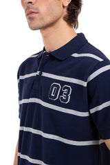 Men's Navy Blue Striped Polo Shirt