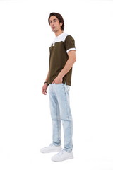 Olive Contrast Panel Polo Shirt