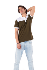 Olive Contrast Panel Polo Shirt