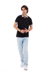 Black Knitted Collar Polo Shirt