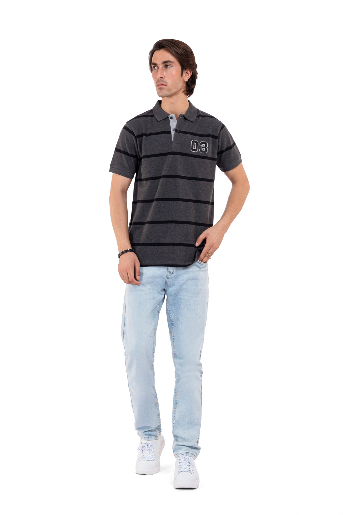 Men's Charcoal Grey Striped Polo