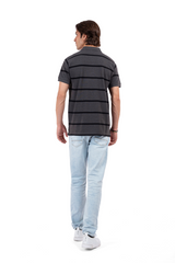 Men's Charcoal Grey Striped Polo