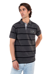 Men's Charcoal Grey Striped Polo