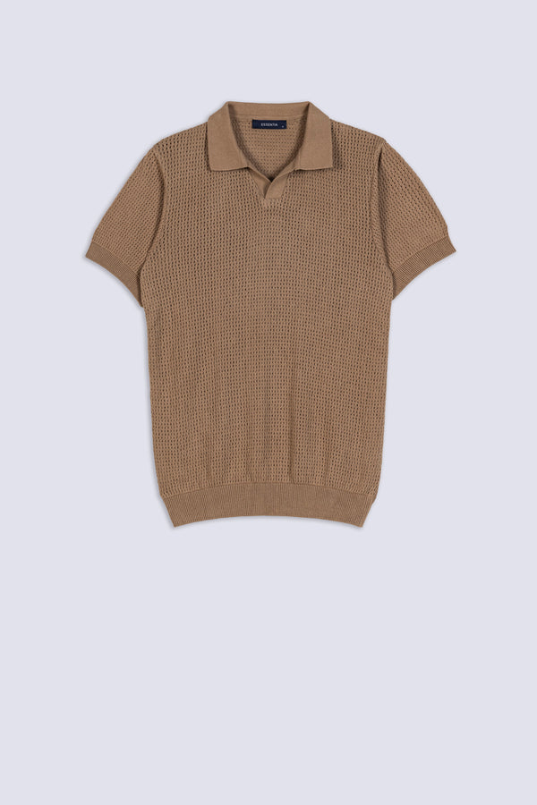 Men's Crochet Knit Polo Shirt