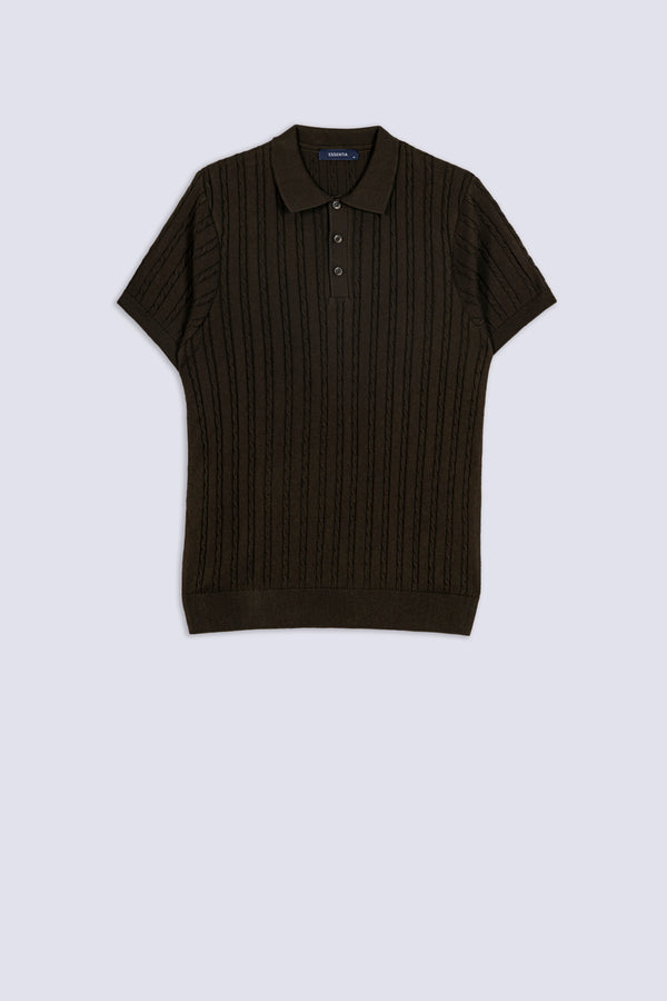 Men's Cable Knit Polo Shirt