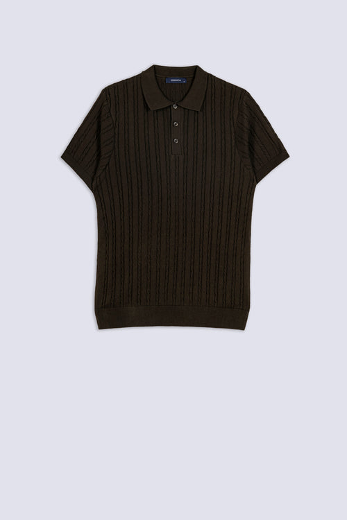 Men's Cable Knit Polo Shirt