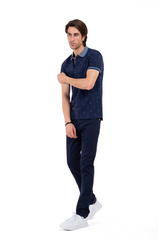 Men's Navy Blue Dotted Polo Shirt .