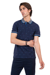 Men's Navy Blue Dotted Polo Shirt .