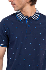 Men's Navy Blue Dotted Polo Shirt .