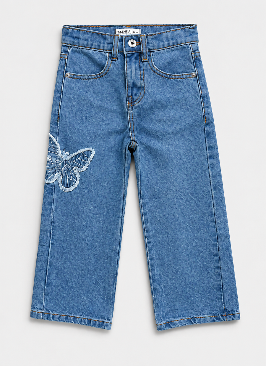 Girl's Butterfly Patch Wide Leg Jeans