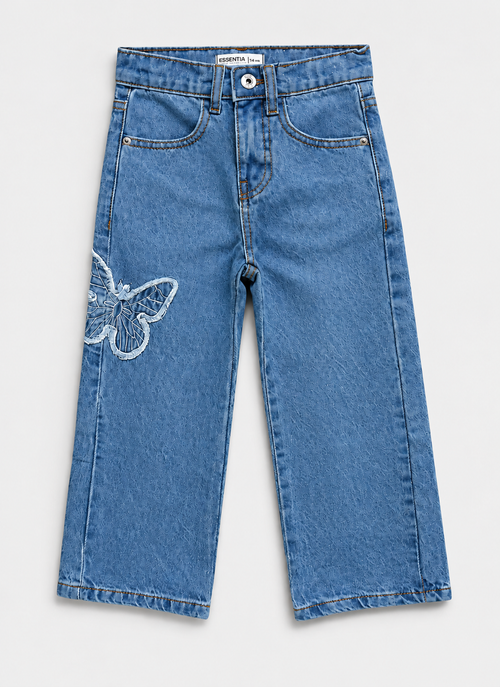 Girl's Butterfly Patch Wide Leg Jeans