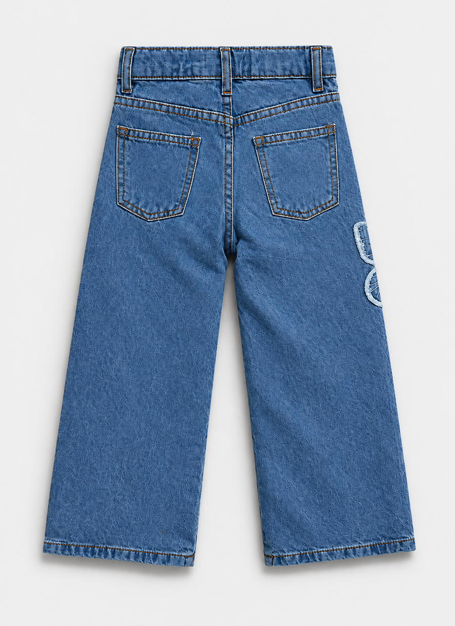 Girl's Butterfly Patch Wide Leg Jeans