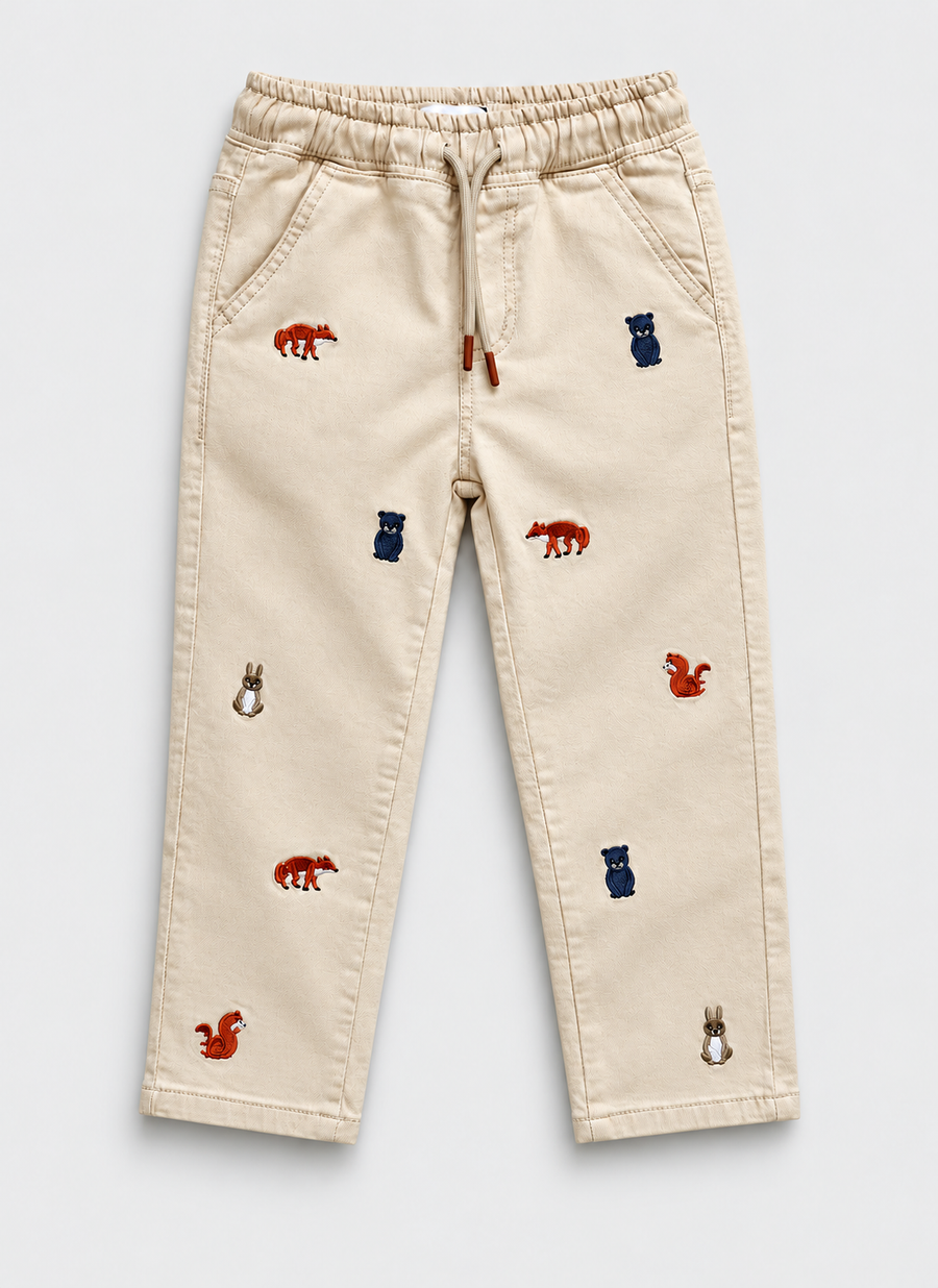 Boy's Animal Patch Twill Pant