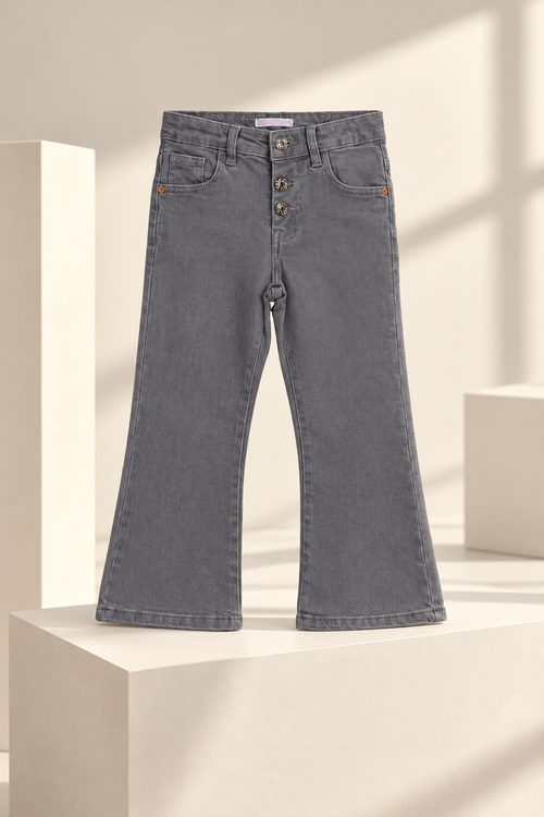 Grey Flare Girl's Denim Pant