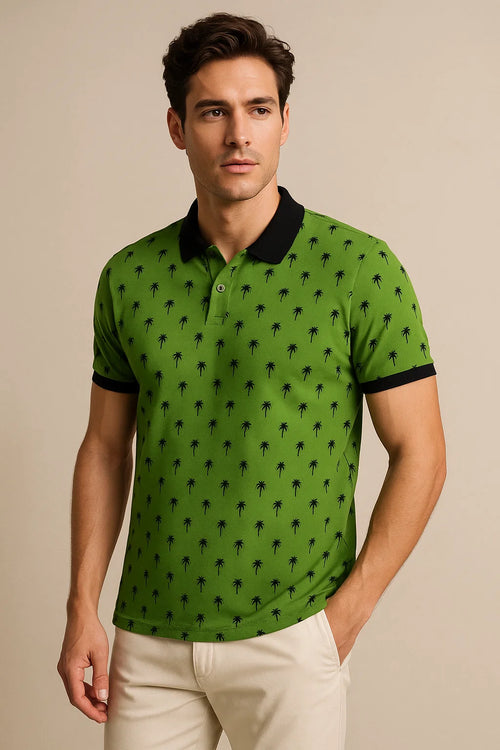 Palm Tree Printed Men's Polo Shirt