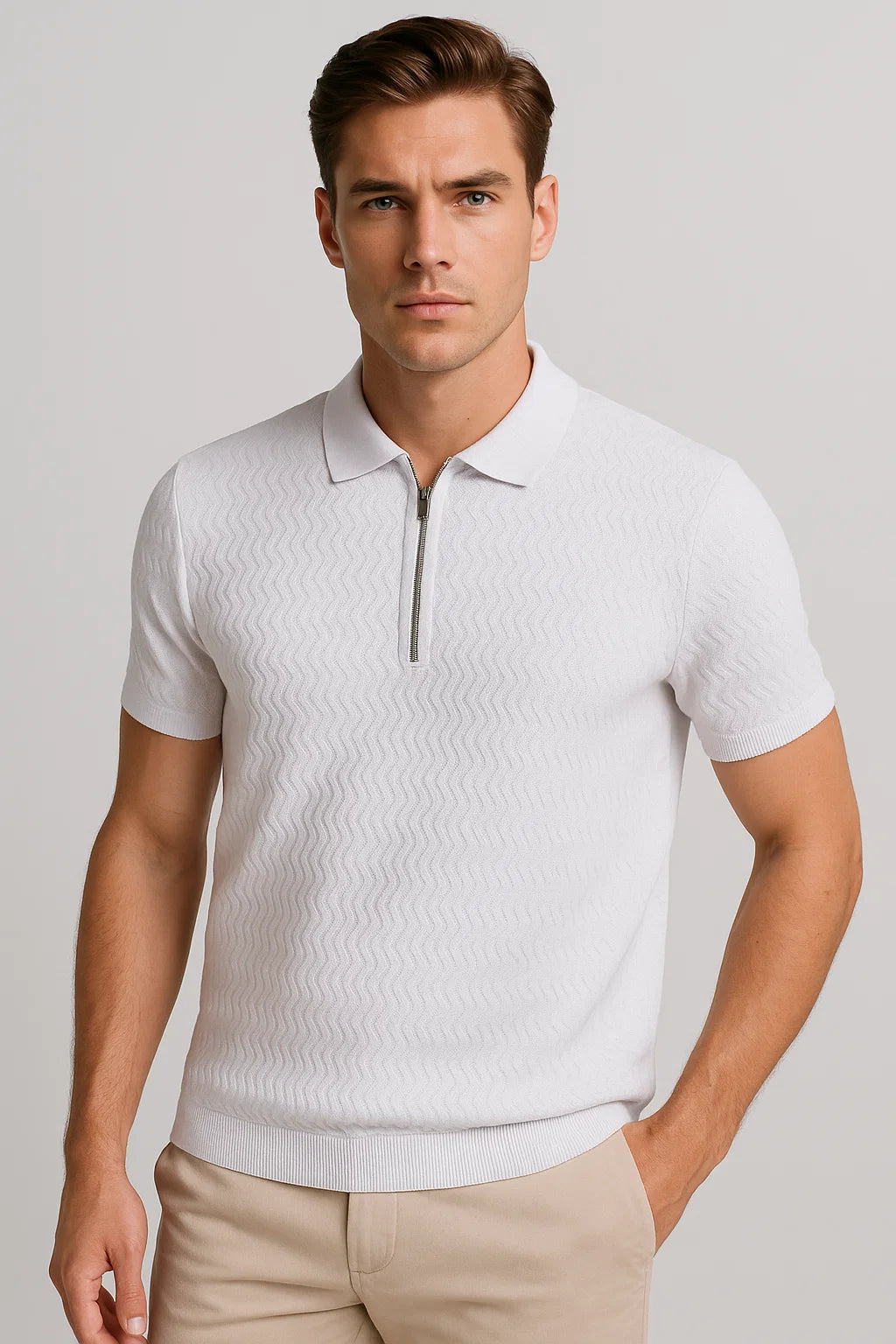 Men's Zip Up Collar Polo Shirt