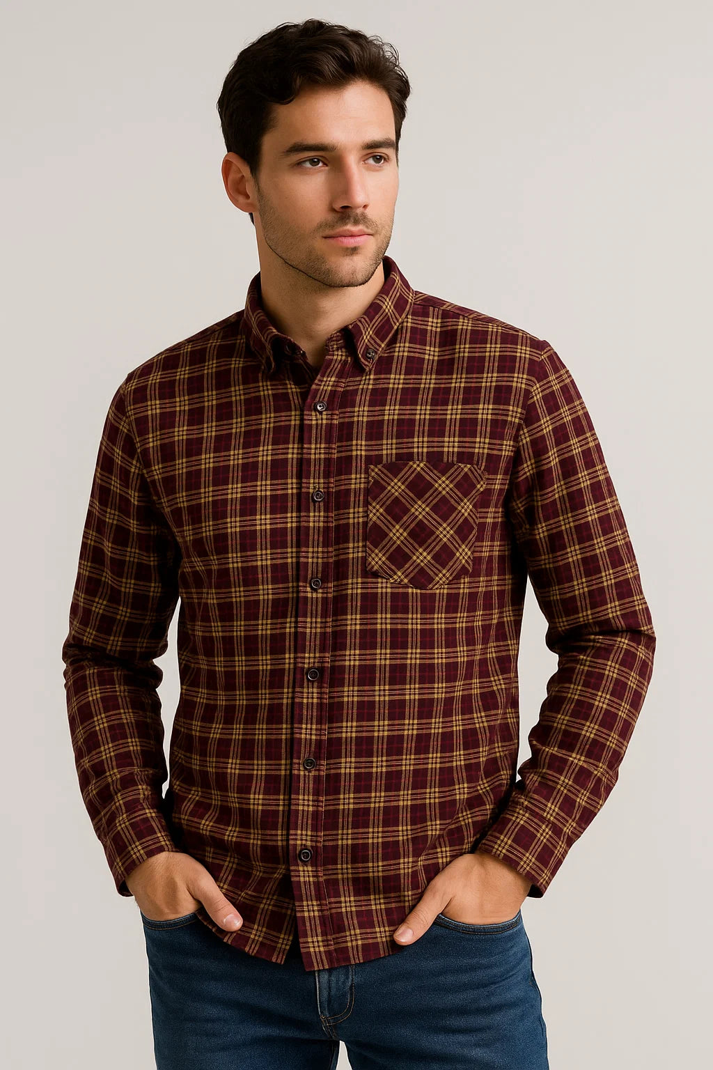 Maroon Men's Checkered Shirt