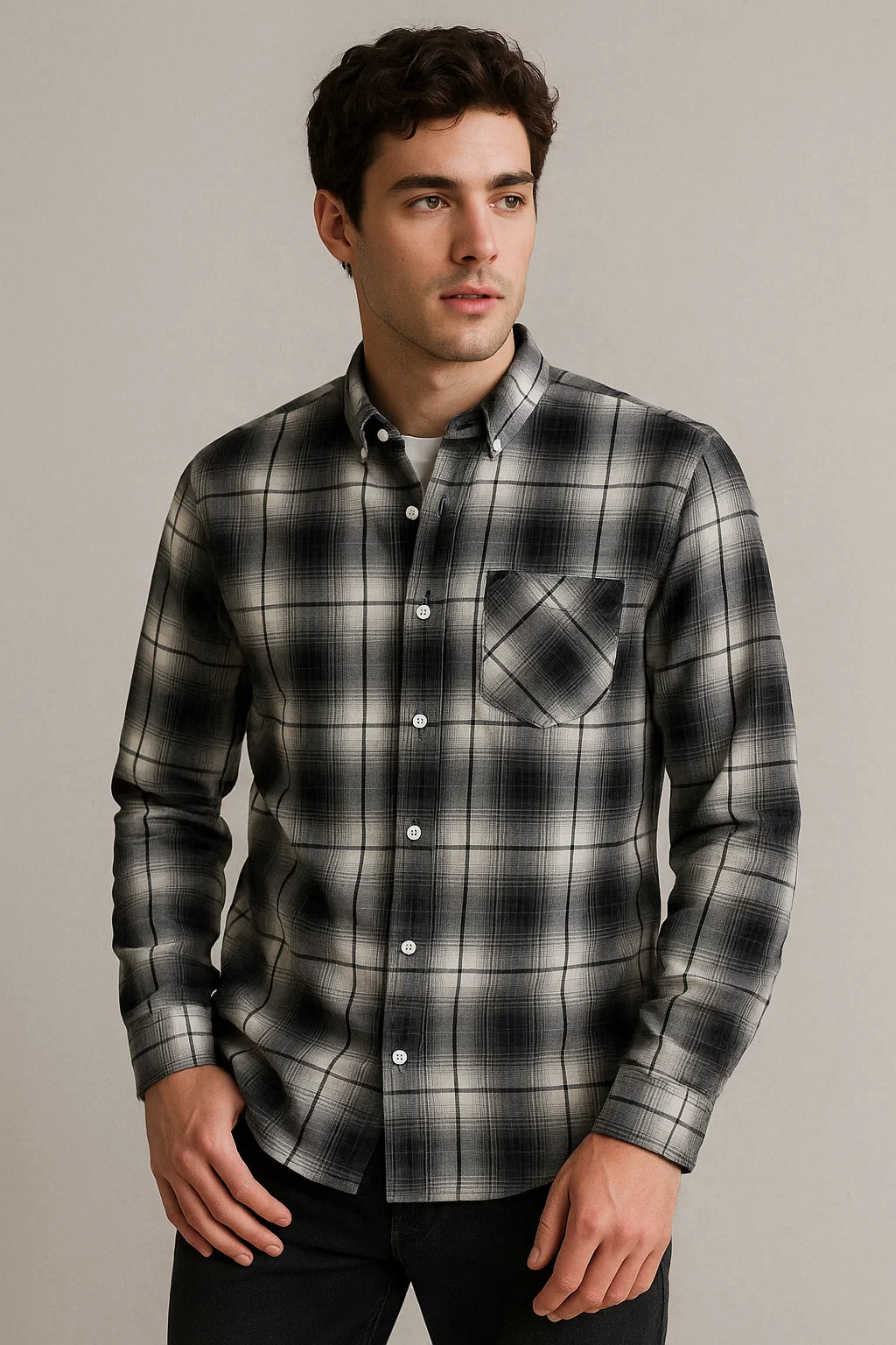 Black & White Men's Checkered Shirt